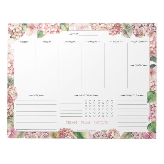 Blush Pink Hydrangeas Planer Pad Notizblock (Vorderseite)