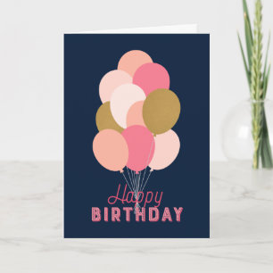 Blush Pink Imitats Gold Balloons Blue Happy Birthd Karte