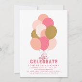 Blush Pink Imitats Gold Balloons jedes Alter Gebur Einladung (Vorderseite)