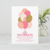 Blush Pink Imitats Gold Balloons jedes Alter Gebur Einladung (Stehend Vorderseite)