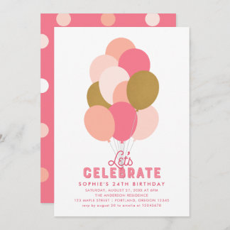 Blush Pink Imitats Gold Balloons jedes Alter Gebur Einladung
