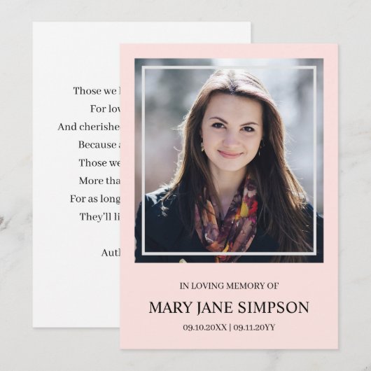 Blush PInk in Love Memory Beerdigung Foto (Vorne/Hinten)