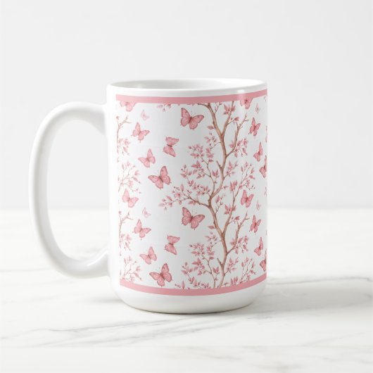 Blush Pink Ink Outlined Floral Kaffeetasse (Links)