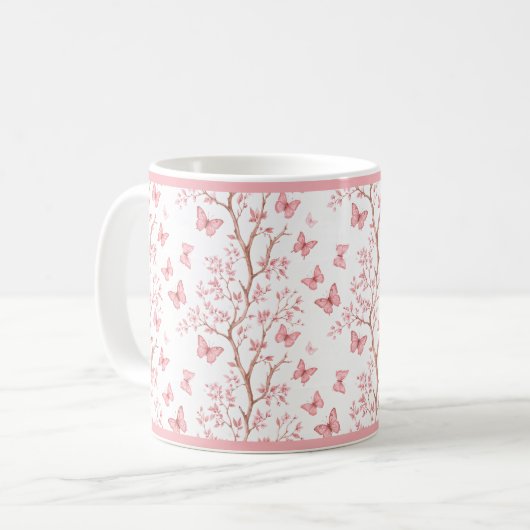 Blush Pink Ink Outlined Floral Mug Kaffeetasse (Vorderseite Links)