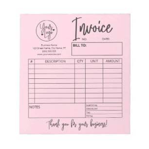 Blush Pink Invoice Bakery Salon Business-Logo Notizblock