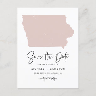 Blush Pink Iowa Karte Modern Script Save the Date