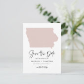 Blush Pink Iowa Karte Modern Script Save the Date (Stehend Vorderseite)