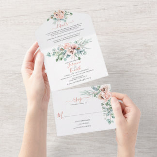 Blush Pink & Ivory Blumenzehen All In One Einladung