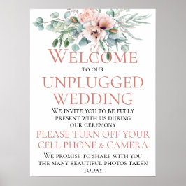 Blush Pink Ivory Floral Unplugged Wedding Zeremoni Poster