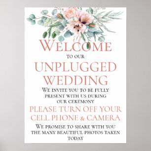 Blush Pink Ivory Floral Unplugged Wedding Zeremoni Poster