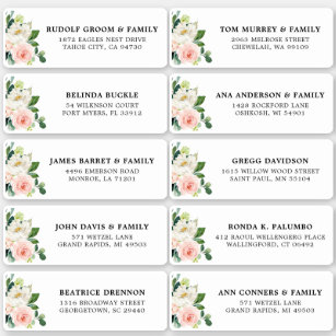 Blush Pink Ivory Floral Wedding Guest Address Aufkleber