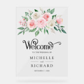 Blush Pink Ivory Floral Wedding Welcome Acrylschild (Vorderseite)
