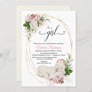 Blush Pink Ivory Gold Girl Watercolor Babydusche Einladung