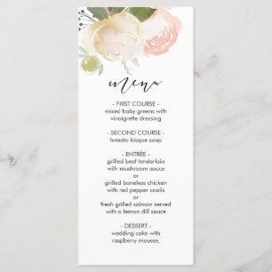 Blush Pink Ivory Peony Wedding Menu Menükarte