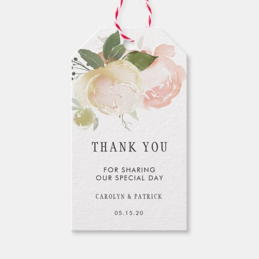 Blush Pink Ivory Peony Wedding Vielen Dank Geschenkanhänger (Vorderseite)