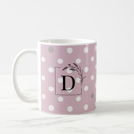Blush Pink & Ivory Polka Dot Monogram Tasse (Links)