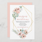 Blush Pink Ivory Poppies Greenery Gold Geometric Einladung (Vorne/Hinten)