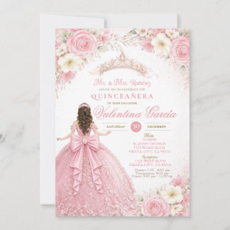  Blush Pink Ivory Quinceañera Pink Bow Einladung