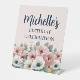 Blush Pink Ivory Sage Floral Birthday Welcome Sockelschild