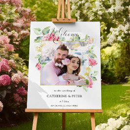 Blush Pink/Ivory Watercolor Roses Photo Welcome Acrylschild