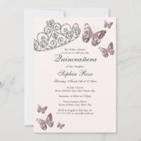 Blush Pink Jewel Tiara Butterfly Quinceanera