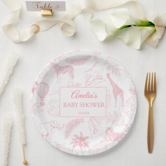 Blush Pink Jungle Safari Animals Baby Shower Pappteller (Hochzeit)
