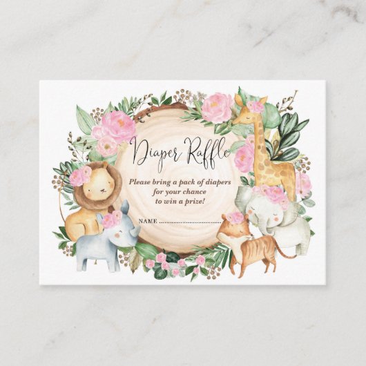 Blush Pink Jungle Safari Baby Girl Diaper Raffel Begleitkarte (Vorderseite)