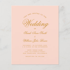 Blush Pink Kalligrafie Budget Einladung Hochzeit