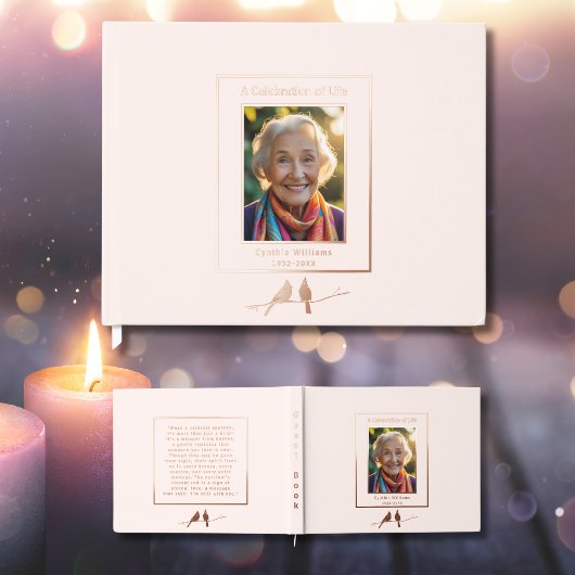 Blush Pink Kardinals Real Foil Beerdigung Gästebuc Gästebuch