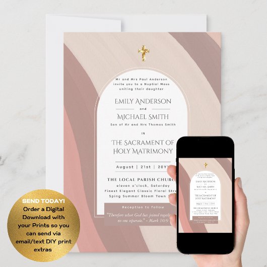 Blush Pink Katholic Nuptial Mass Foto Hochzeit Einladung