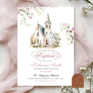 Blush Pink Klassische Kirchentaufe Einladung