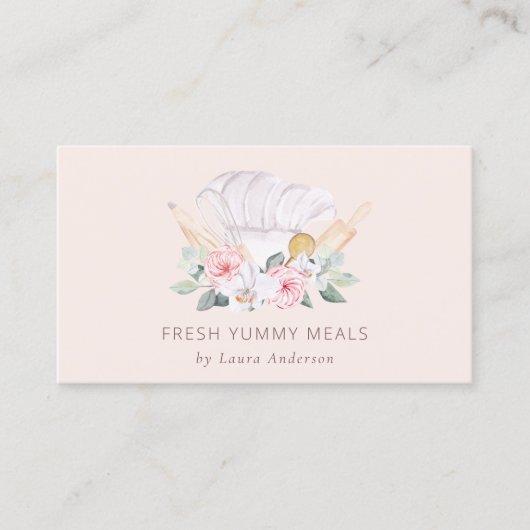 Blush Pink Koch Hat Catering Floral Roller Whisky Visitenkarte (Vorderseite)