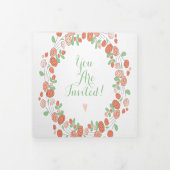 Blush Pink Korallen Grüne Asche Blumenkranz Hochze Dreifach Gefaltete Einladung (Cover)