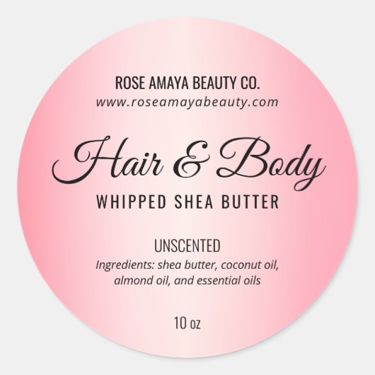 Blush Pink Kosmetiktücher, Beauty Body Butter Etik Runder Aufkleber (Vorderseite)