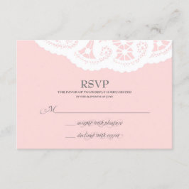Blush Pink Lace Doily Wedding RSVP Karte