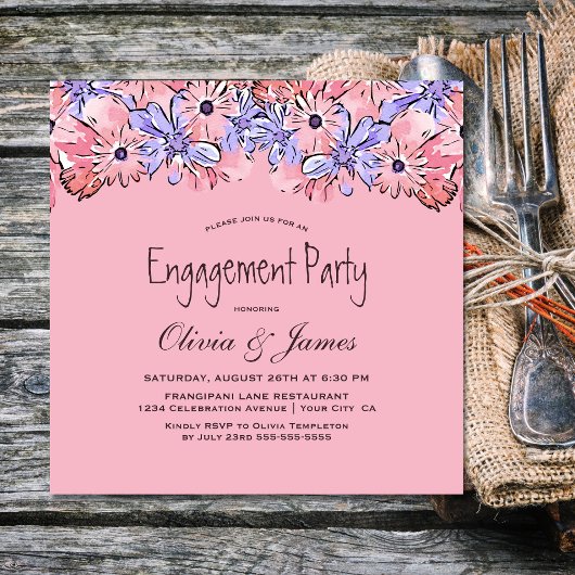 Blush Pink Lavendel Floral Engagement Party Einladung