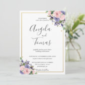 Blush Pink Lavender Lila Blumengrün Hochzeit Einladung (Stehend Vorderseite)