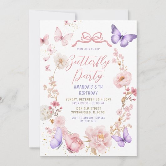 Blush Pink Lavender Purple Butterflies Birthday  Einladung (Vorderseite)