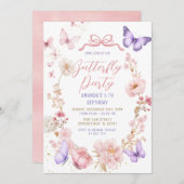 Blush Pink Lavender Purple Butterflies Birthday  Einladung (Vorne/Hinten)