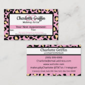 Blush Pink Leopard Print Lash & Makeup Termin Visitenkarte (Vorne/Hinten)