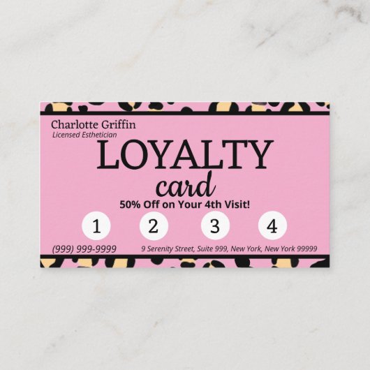 Blush Pink Leopard Print Loyalty Card Lash Makeup Visitenkarte (Rückseite)