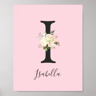 Blush Pink Letter 'I' Kinderzimmer Name Wall Art Poster