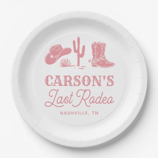 Blush Pink Letztes Rodeo Cowgirl Junggeselinnen-Ab Pappteller (Vorderseite)
