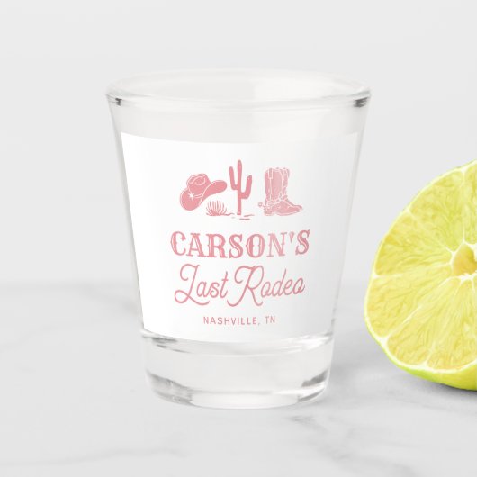 Blush Pink Letztes Rodeo Cowgirl Junggeselinnen-Ab Schnapsglas (Vorderseite)