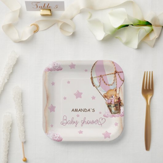 Blush Pink Light Brown Bear Balloons Babydusche Pappteller (Hochzeit)