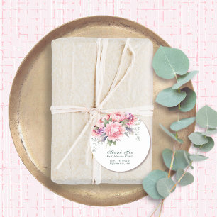 Blush Pink Lila Blumenschrift Hochzeit Vielen Dank Runder Aufkleber
