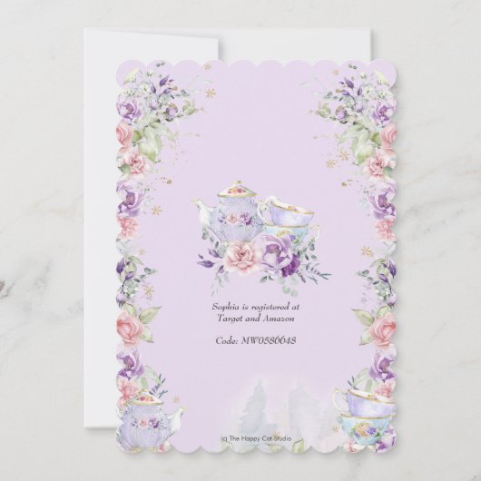 Blush Pink Lila Floral Baby Dusche Tee Party Einladung (Rückseite)