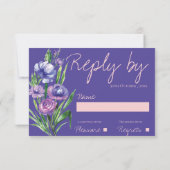 Blush Pink & Lila Floral Monogram Wedding RSVP Karte (Rückseite)