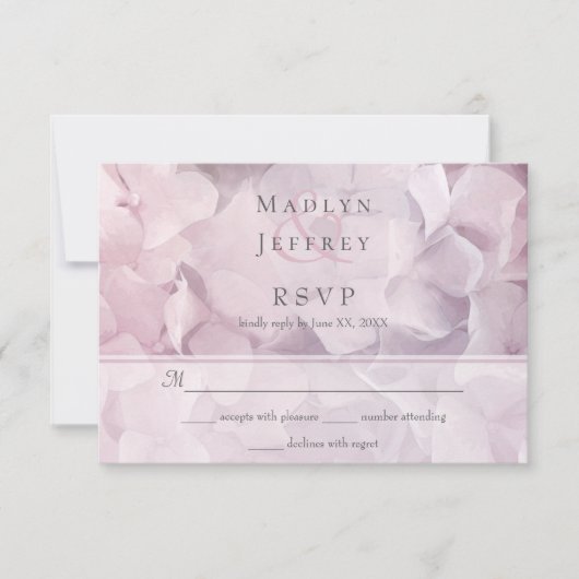 Blush Pink Lila Hydrangea Bloral Wedding RSVP Karte (Vorderseite)