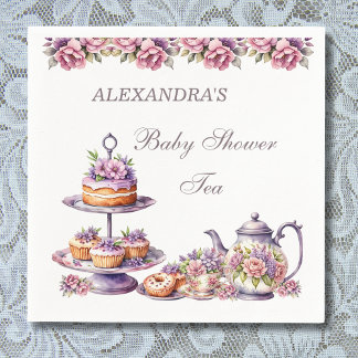 Blush Pink Lilac Floral Tee Party Babydusche Serviette